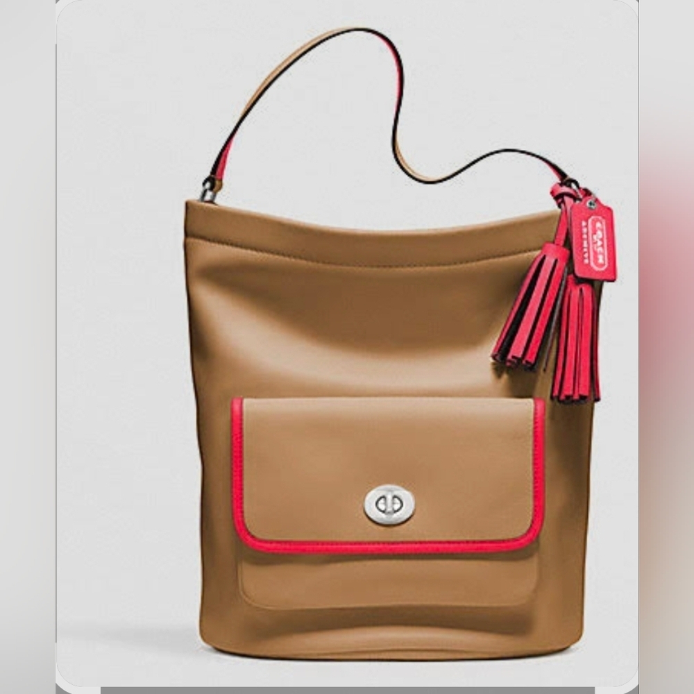 Coach Legacy Archive Rare Tan Coral Pink‎ Leather Hand Shoulder Bag Bucket Purse